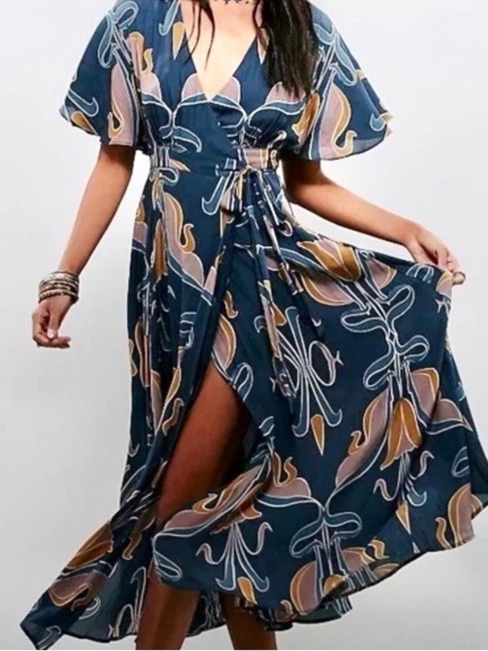 Free People BoHo Art Nouveau
Maxi Wrap Dress, Blue, Size Small